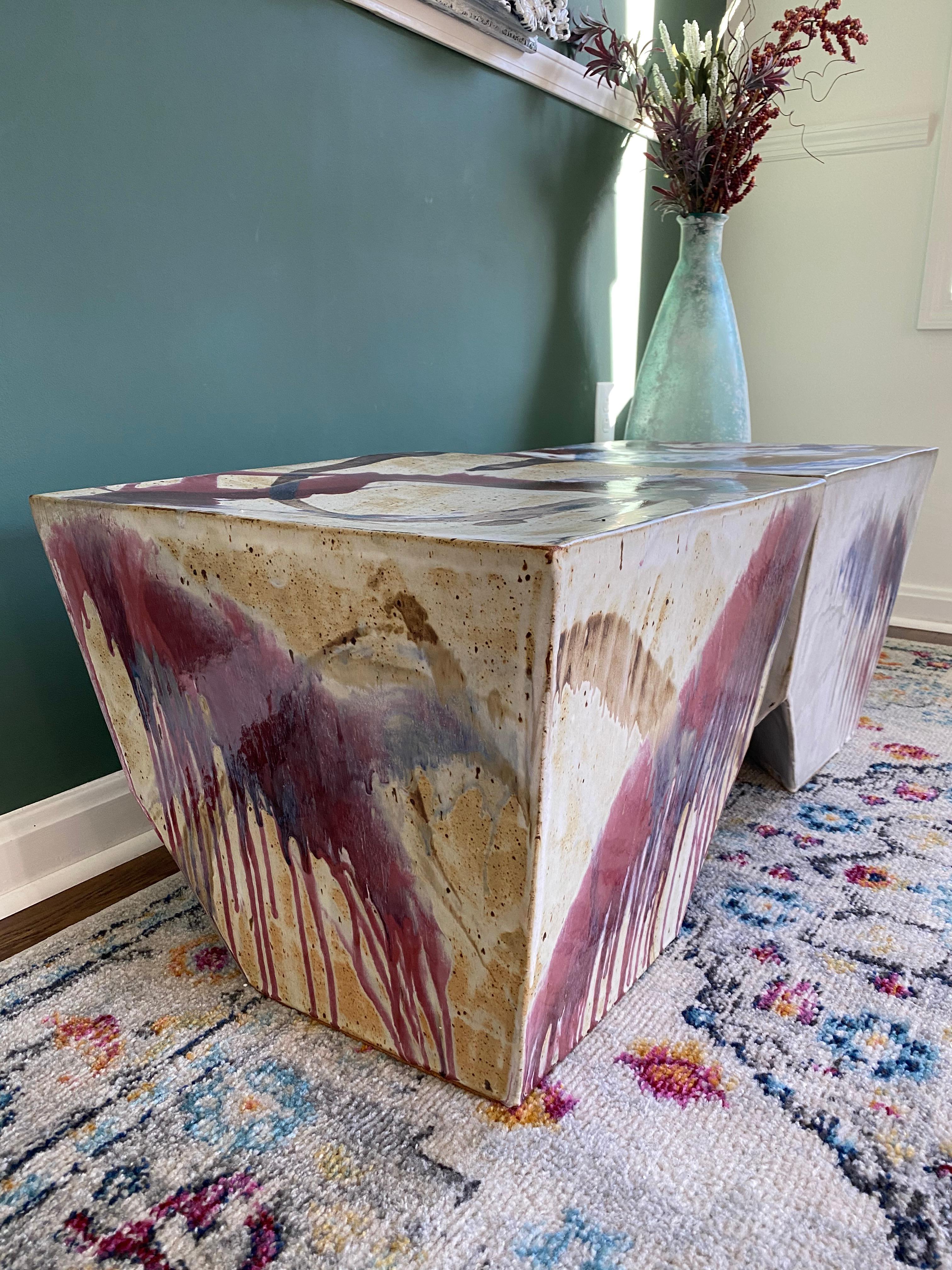 Vintage Abstract Ceramic Plinth Stools or Side Tables, Pair 2