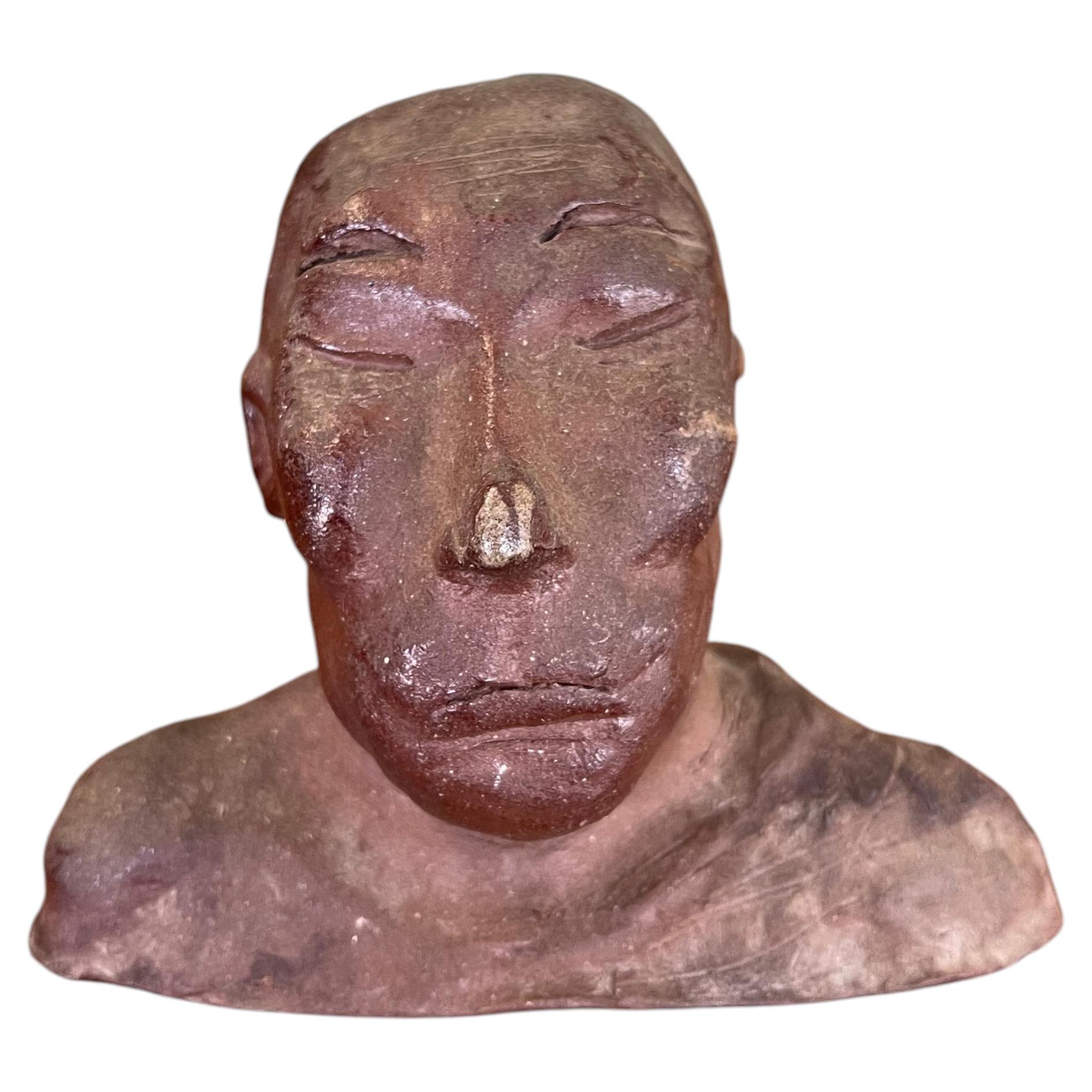 Vintage Abstract Clay Bust Sculpture with Possibly Red Iron Oxide Finish