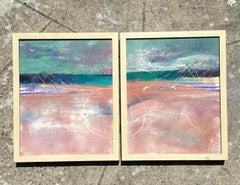 Vintage Abstract Coastal Seascape on Canvas - Set of 2