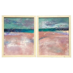 Vintage Abstract Coastal Seascape on Canvas - Set of 2