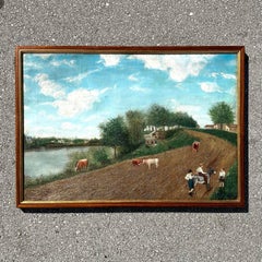 Vintage Abstract Collage Style Oil Painting on Paper