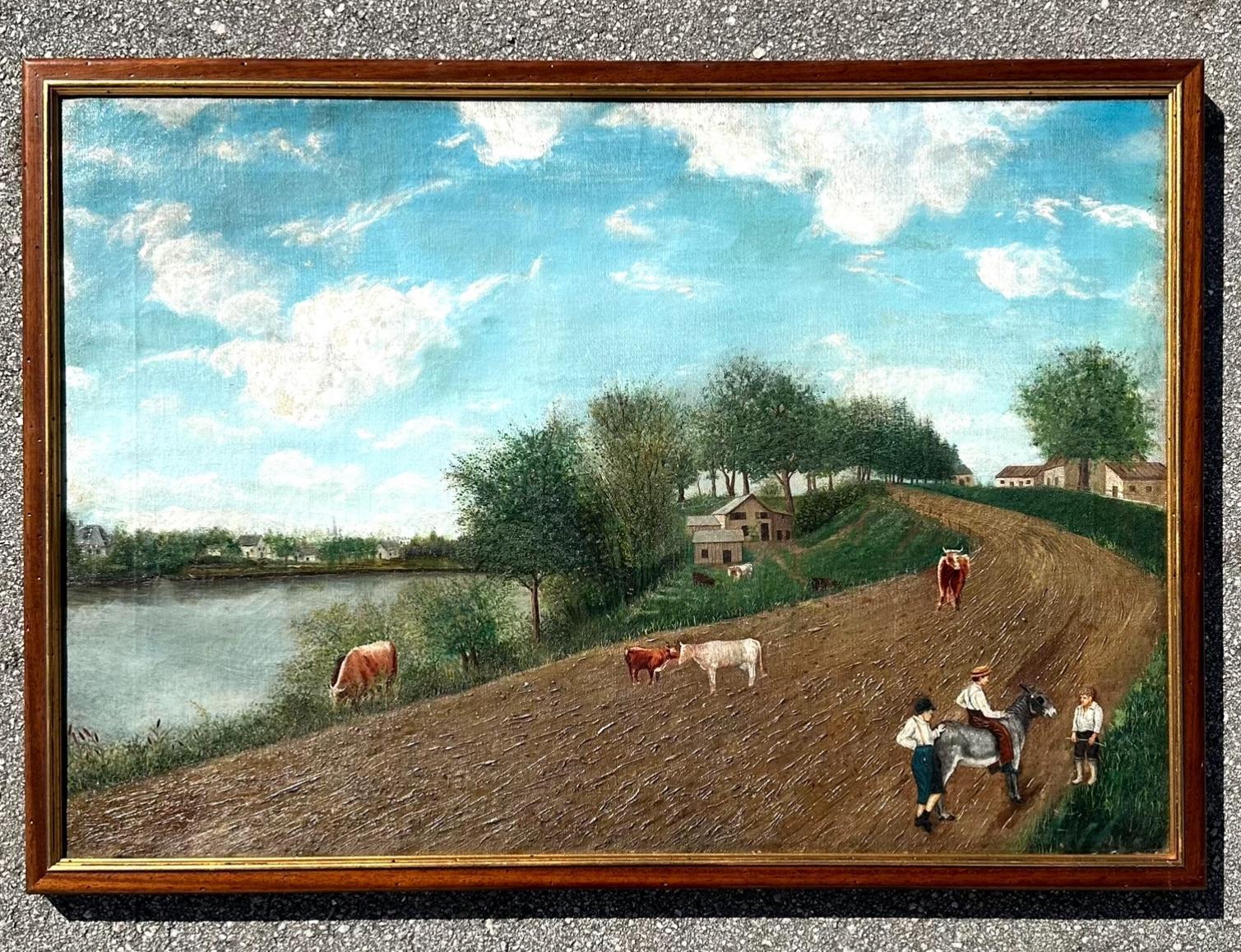 Nordamericano Pittura ad olio su carta in stile collage astratto vintage in vendita