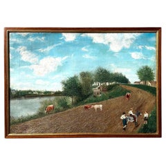Pittura ad olio su carta in stile collage astratto vintage
