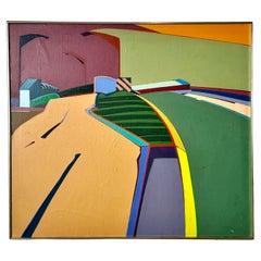 Vintage Abstract Color Block Geometric Landscape Painting by Neil Frankenhauser