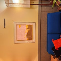 Vintage Abstract Color Blocking Print Landscape Pink Orange and Yellow