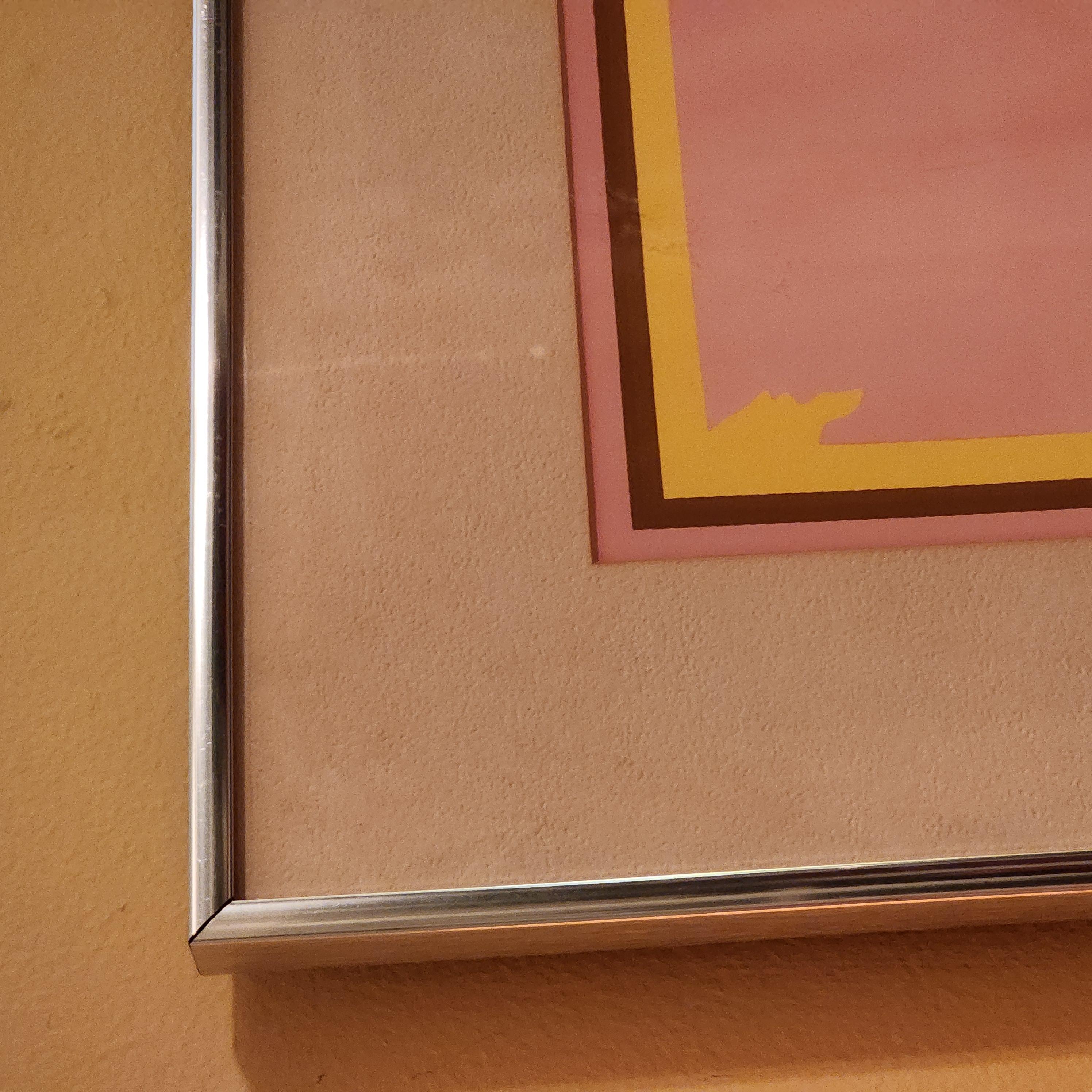Vintage Abstract Color Blocking Print Landscape Pink Orange and Yellow For Sale 1