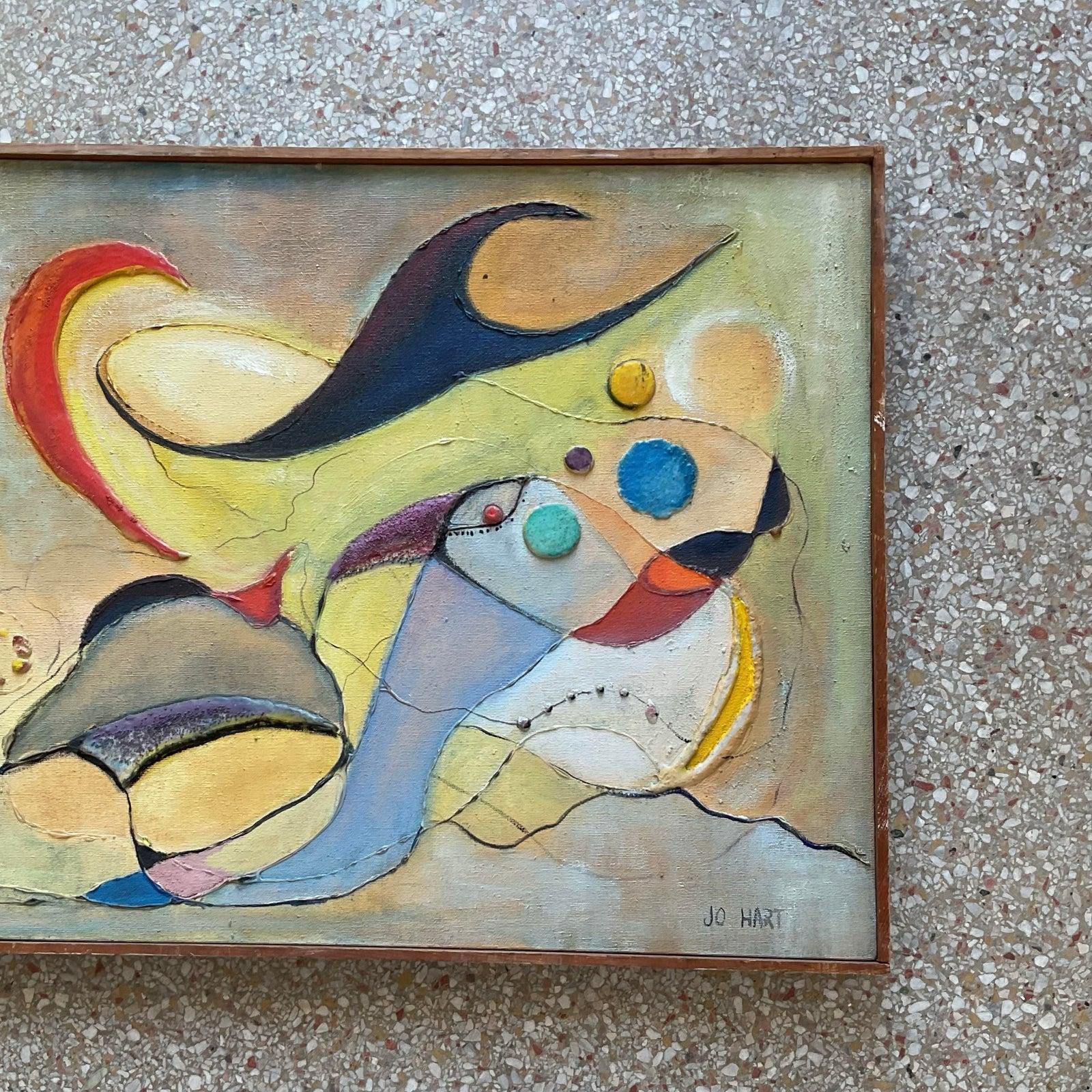 Oceanic Vintage Abstract Colorful Painting- Signed by Artist