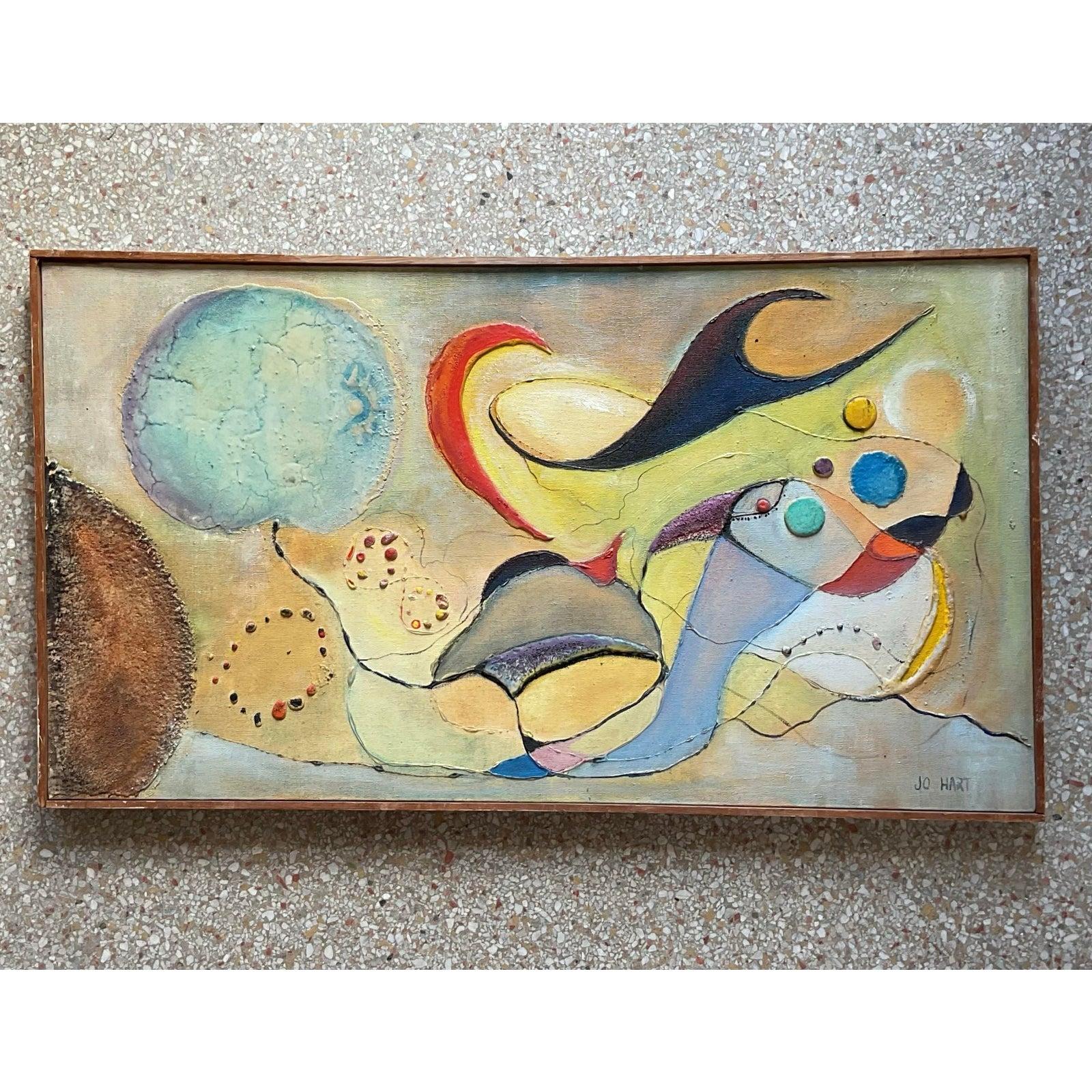 Canvas Vintage Abstract Colorful Painting- Signed by Artist