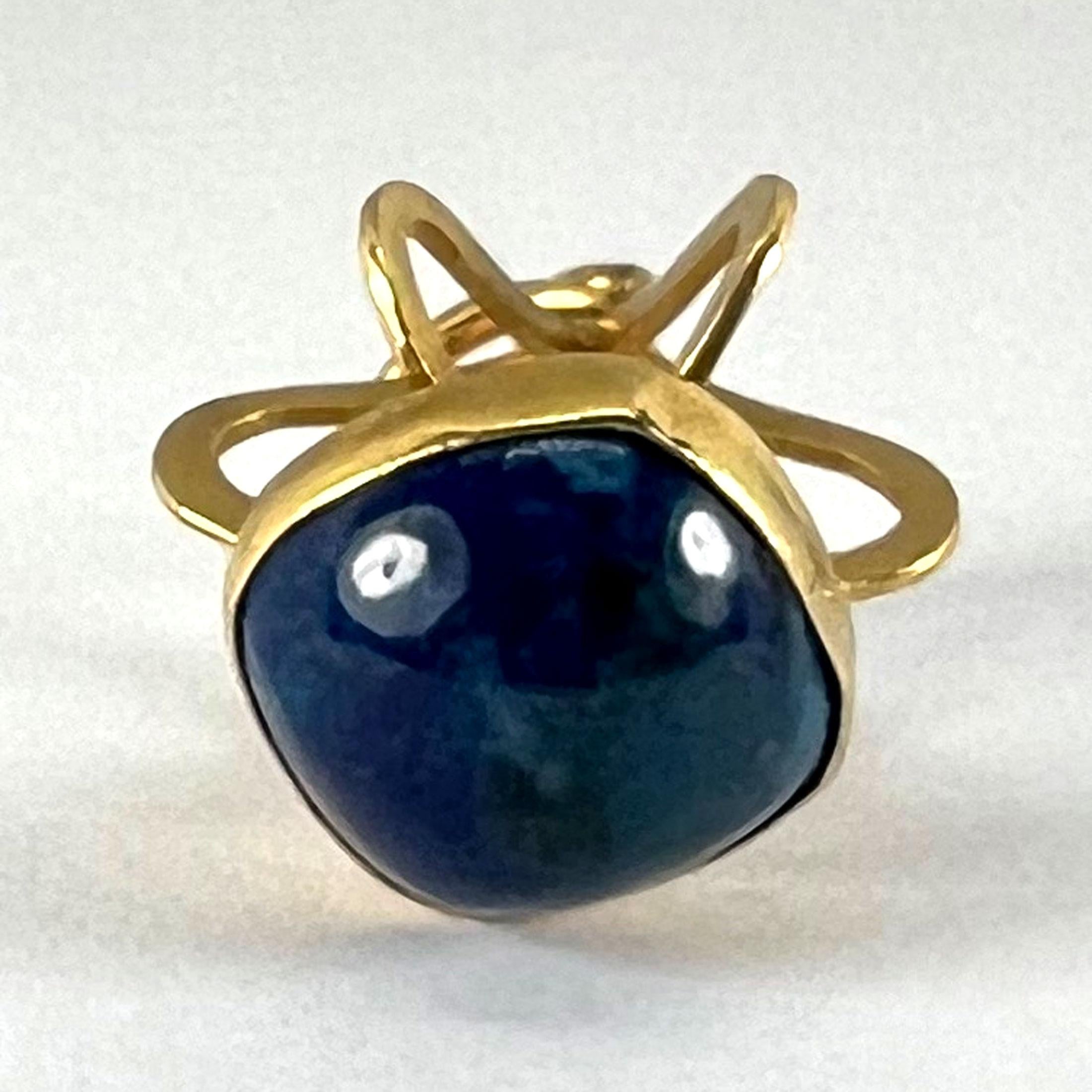 Pendentif en or jaune 18 carats avec breloque en lapis suisse Vintage Abstract Crown en vente 9