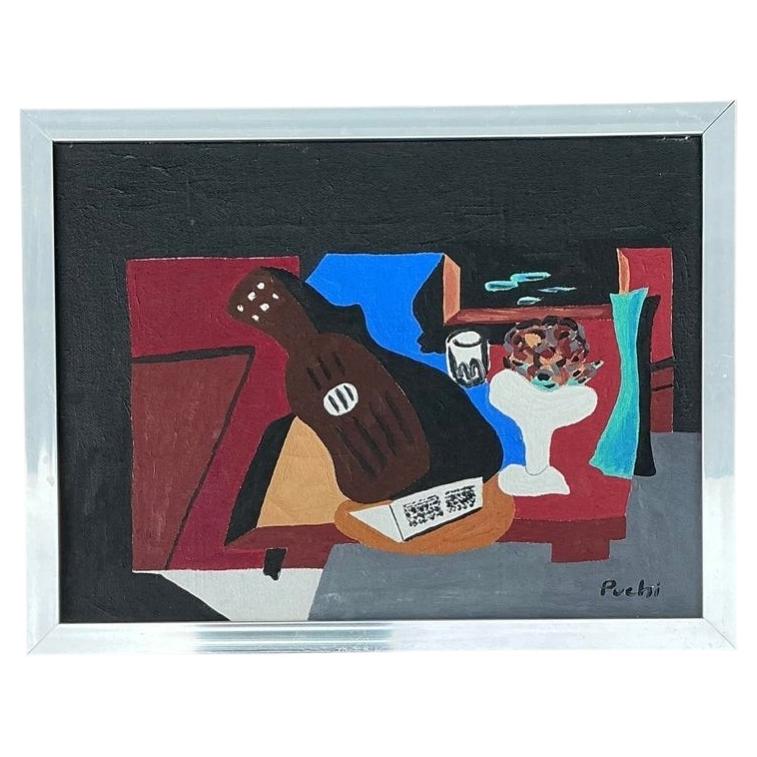 Vintage Abstract Cubist Still Life on Canvas
