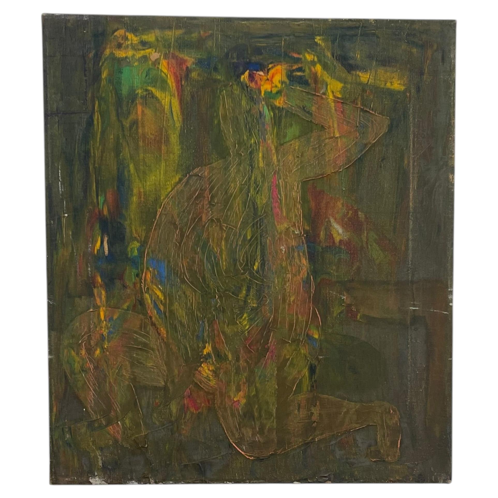 Peinture à l'huile vintage de style expressionniste abstrait sur toile, signée « Gierda ».