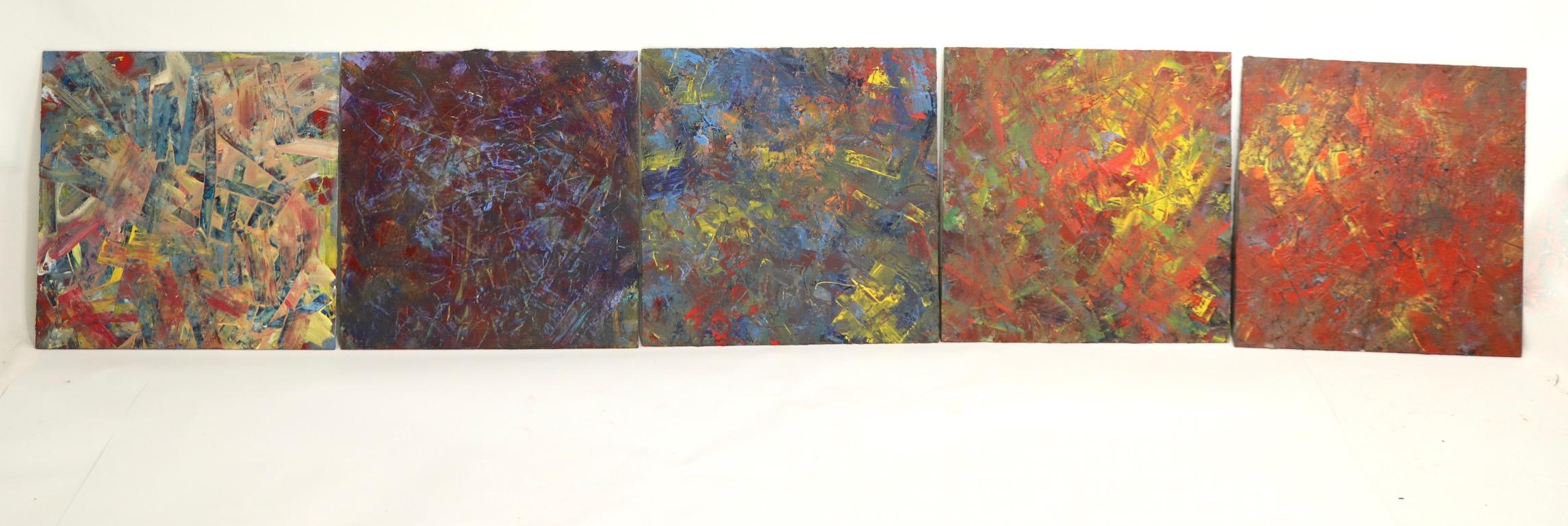 Vintage Abstract Expressionist Oil Paintings on Masonite For Sale 5