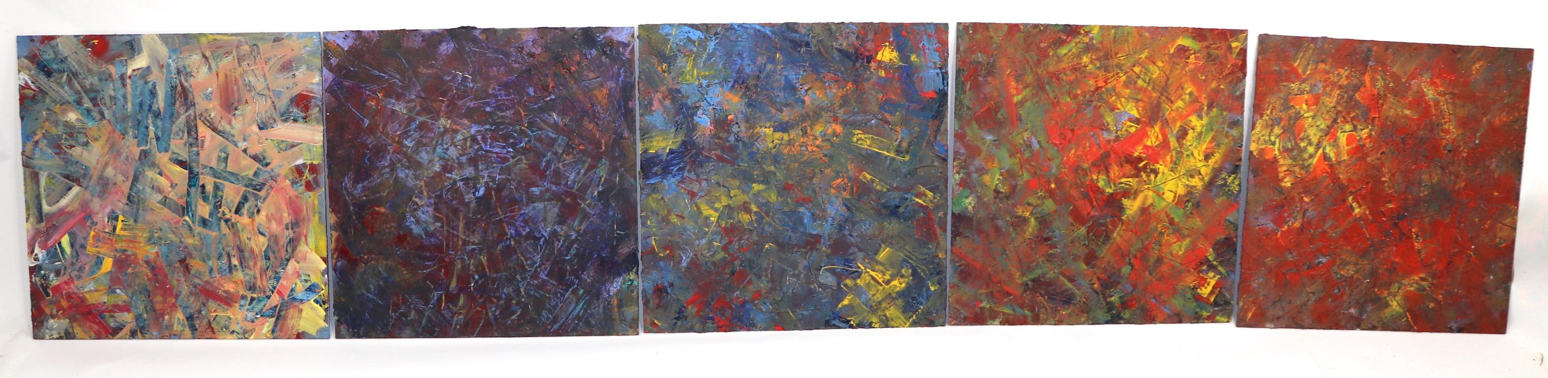Vintage Abstract Expressionist Oil Paintings on Masonite For Sale 8