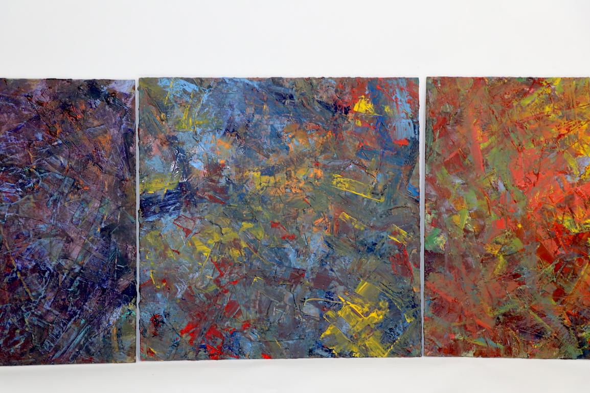 Serie von 5 abstrakten expressionistischen Gemälden, jedes auf einer Masonitplatte. Diese Gemälde wurden aus einem Nachlass in Westchester NY erworben, sie stammen aus den 1960er oder 1970er Jahren, sind gut gemacht, aber unsigniert. Sie werden