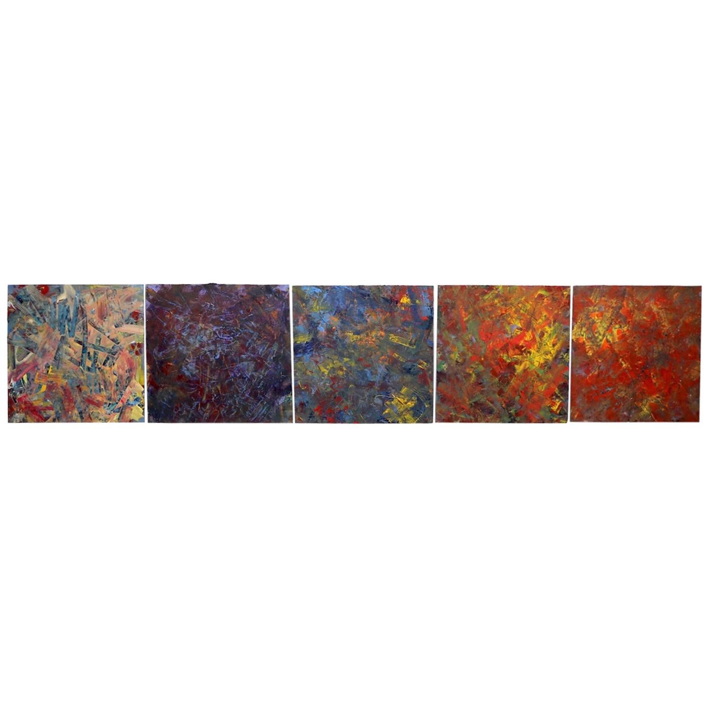 Pinturas al óleo expresionistas abstractas vintage sobre masonita