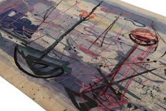 Vintage Abstract Expressionist Rug in Blue with Colorful Pattern