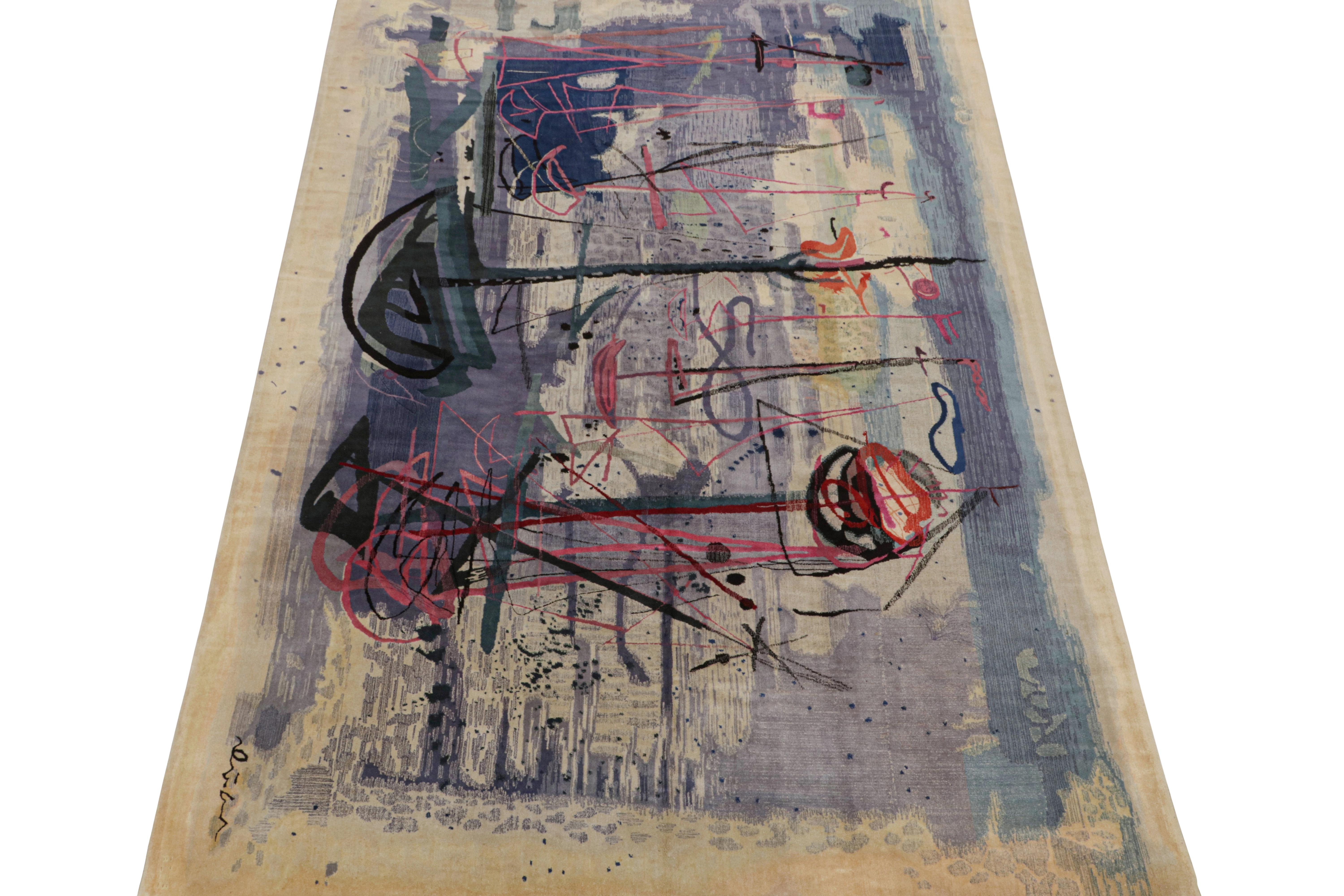 Vintage Abstract Expressionist Rug in Blue with Colorful Pattern In Good Condition For Sale In Long Island City, NY