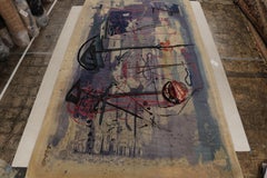 Vintage Abstract Expressionist Rug in Blue with Colorful Pattern