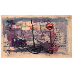 Tapis expressionniste abstrait vintage.8 pieds. 8 po. x 14 pieds. 10 po.
