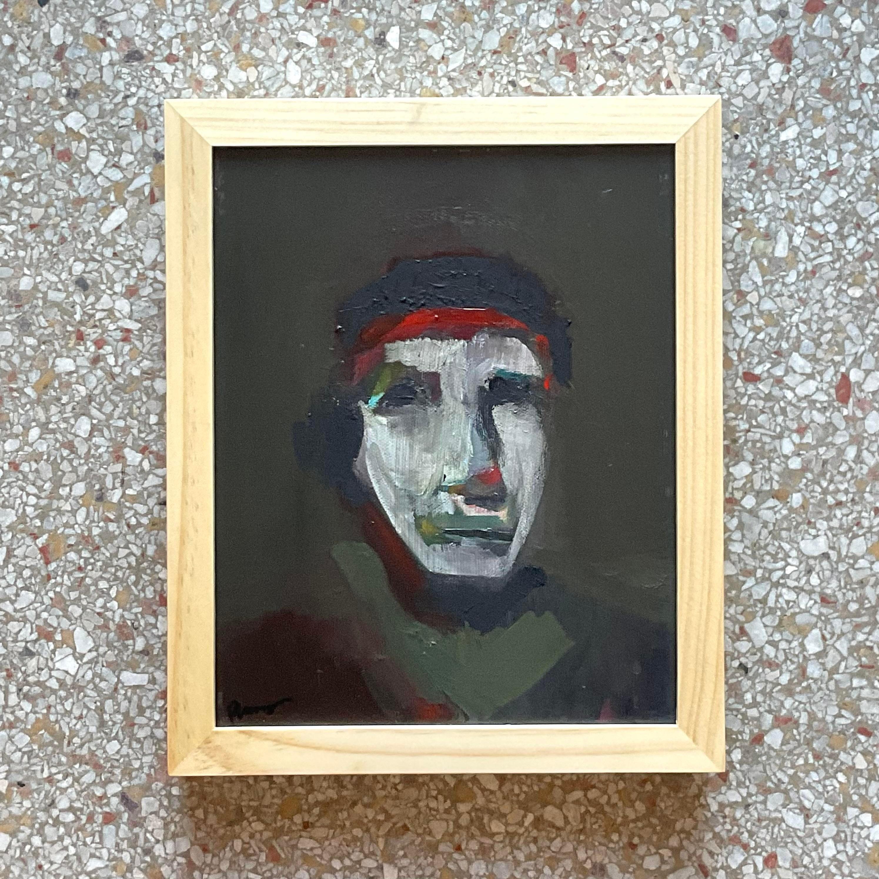 Américain Vintage Abstract Fauvist Original Signed Oil Abstract Portrait on Canvas en vente