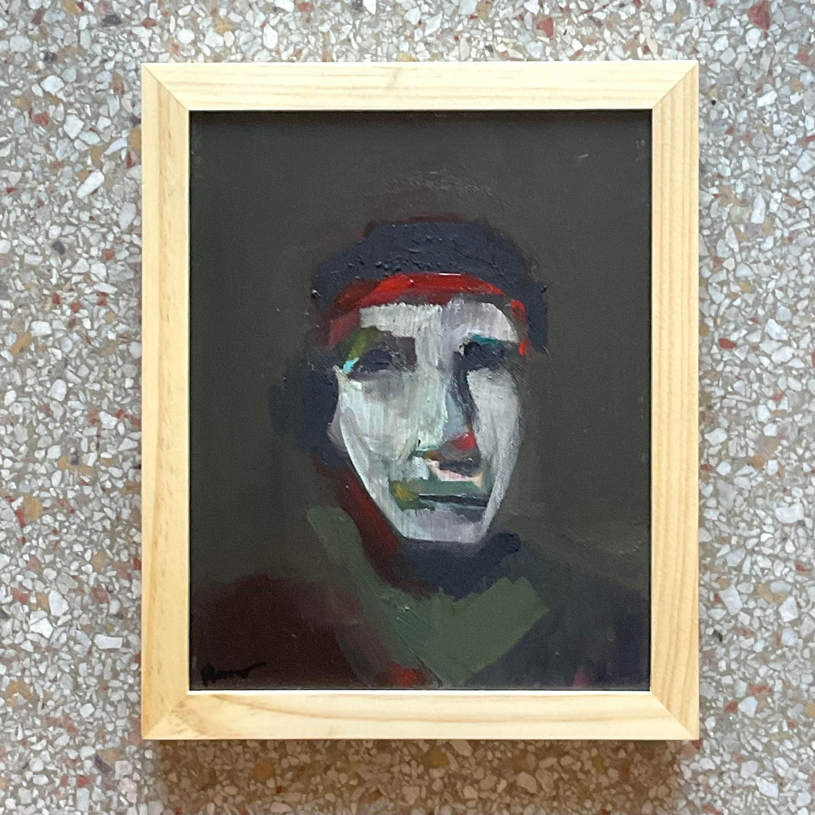 Vintage Abstract Fauvist Signed Original Oil Abstract Portrait on Canvas For Sale 1