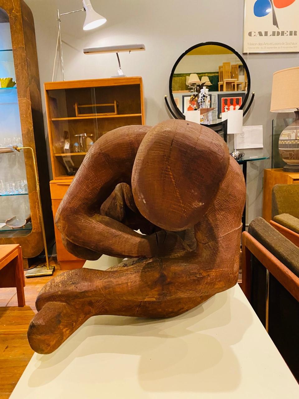 Wood Vintage Abstract Female Figure Sculpture in the style of Henry Moore