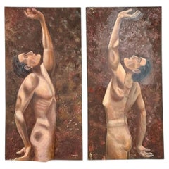 Vintage Abstract Figurative Abstract Oil on Canvas