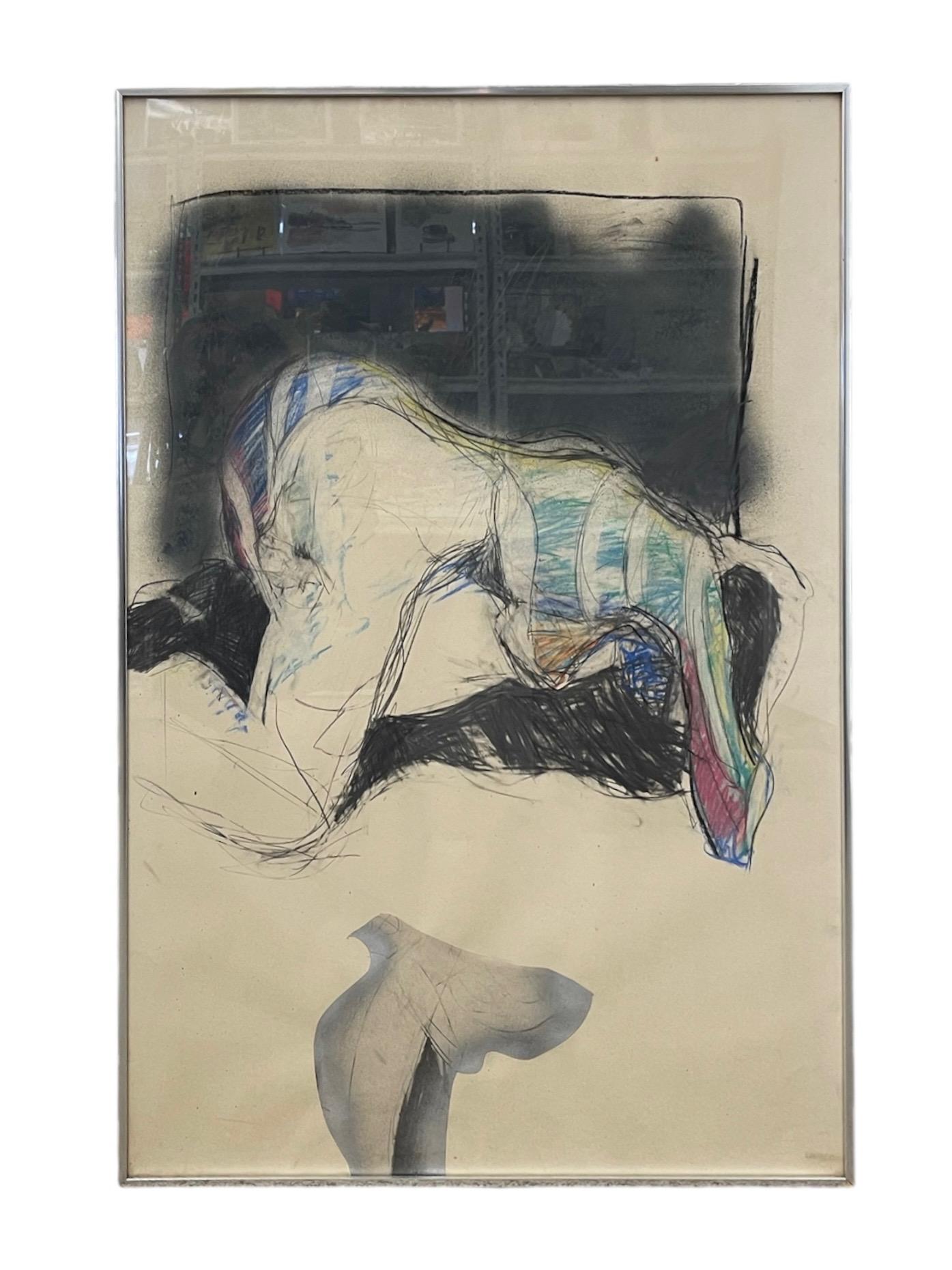 Vintage Abstract Figurative Mixed Media Zeichnung mit Pastell Akzenten (Moderne der Mitte des Jahrhunderts) im Angebot