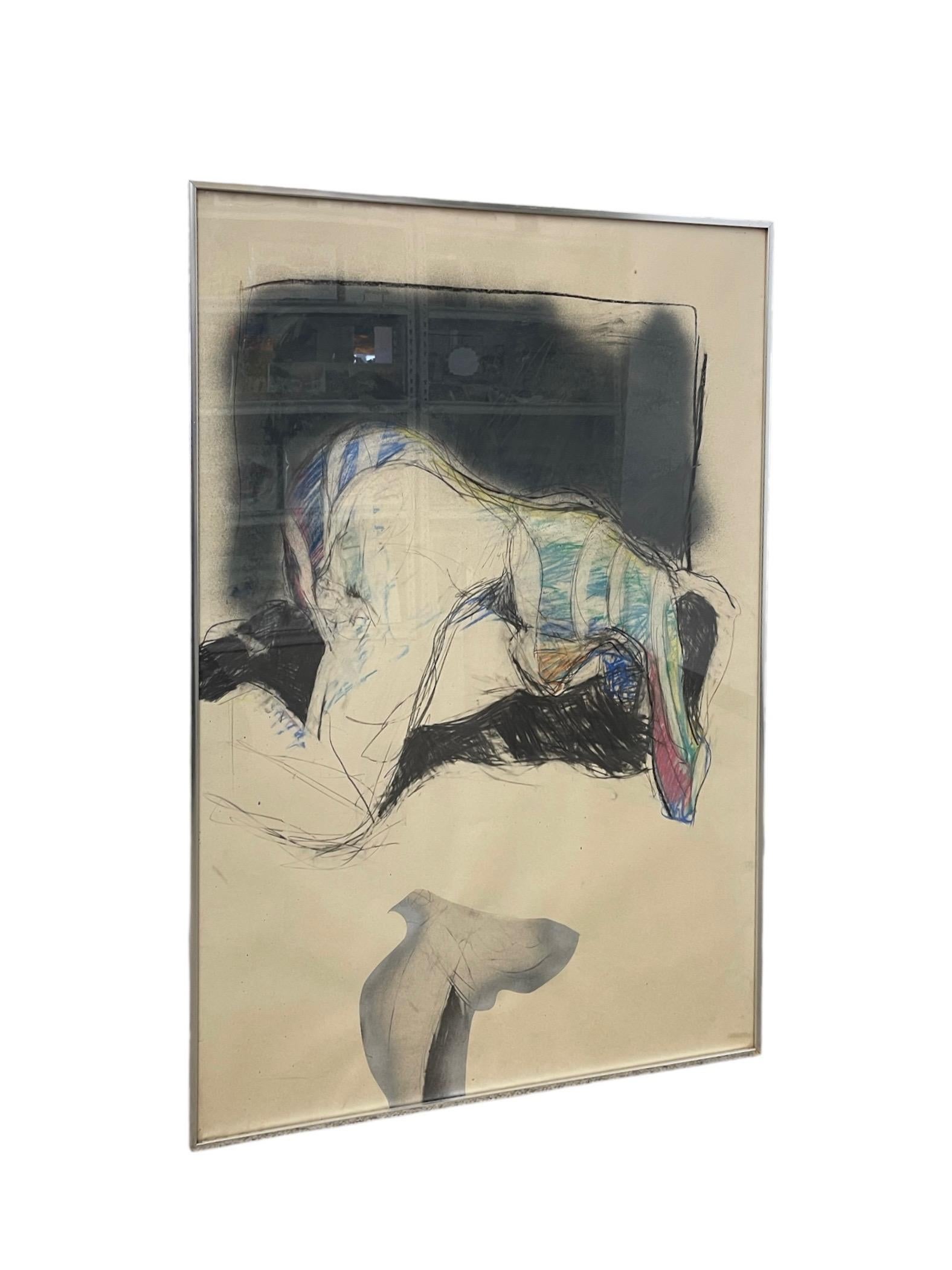 Vintage Abstract Figurative Mixed Media Zeichnung mit Pastell Akzenten im Zustand „Gut“ im Angebot in Seattle, WA