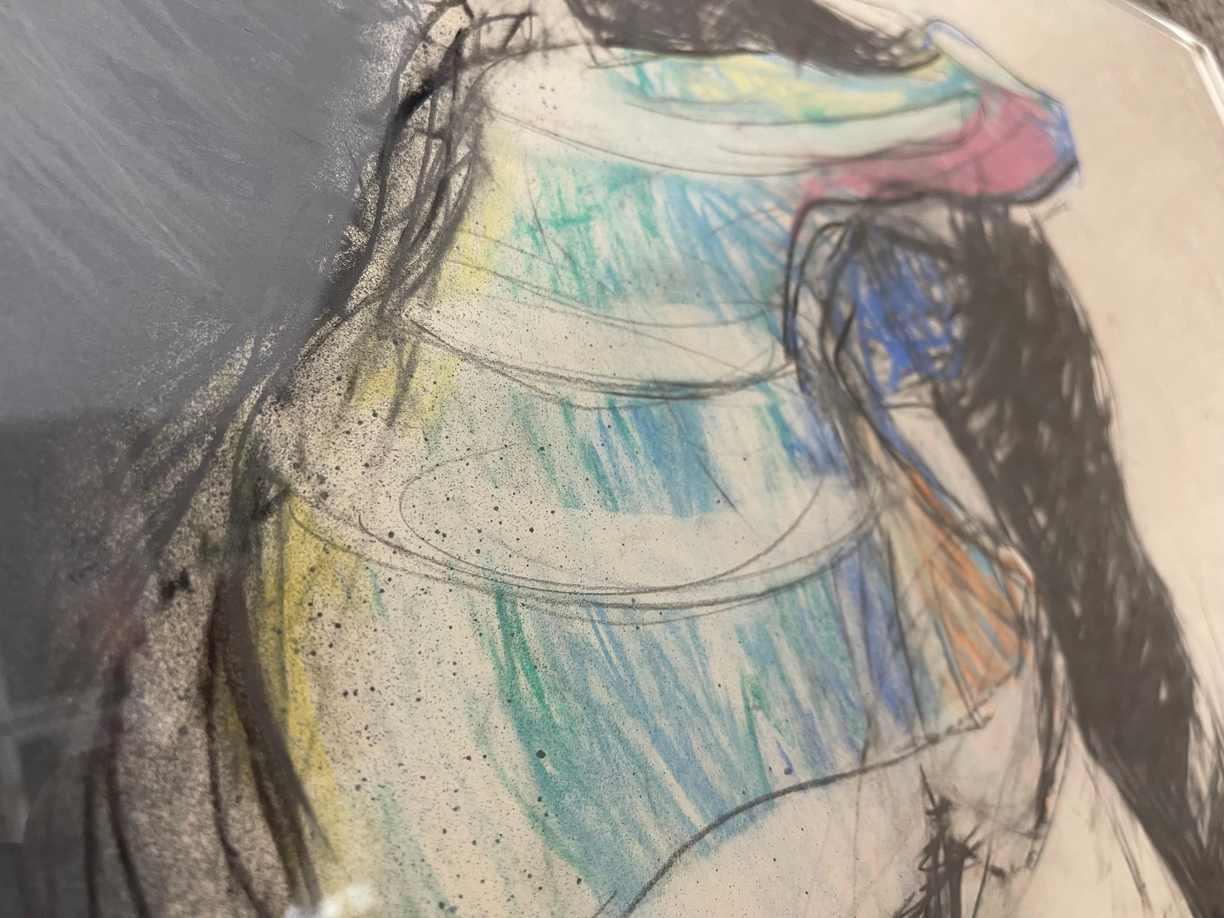 Vintage Abstract Figurative Mixed Media Zeichnung mit Pastell Akzenten (Ende des 20. Jahrhunderts) im Angebot