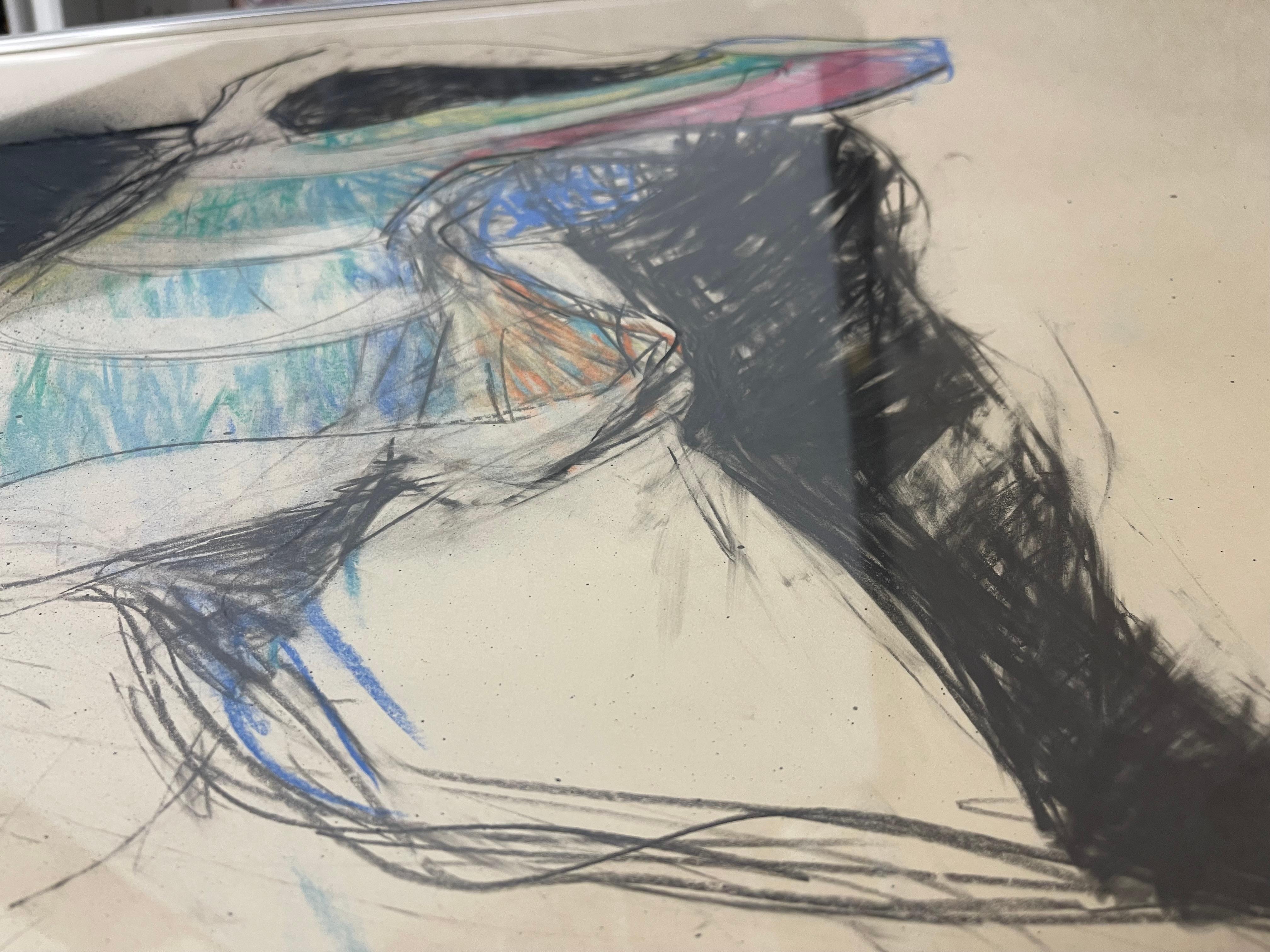 Vintage Abstract Figurative Mixed Media Zeichnung mit Pastell Akzenten im Angebot 1