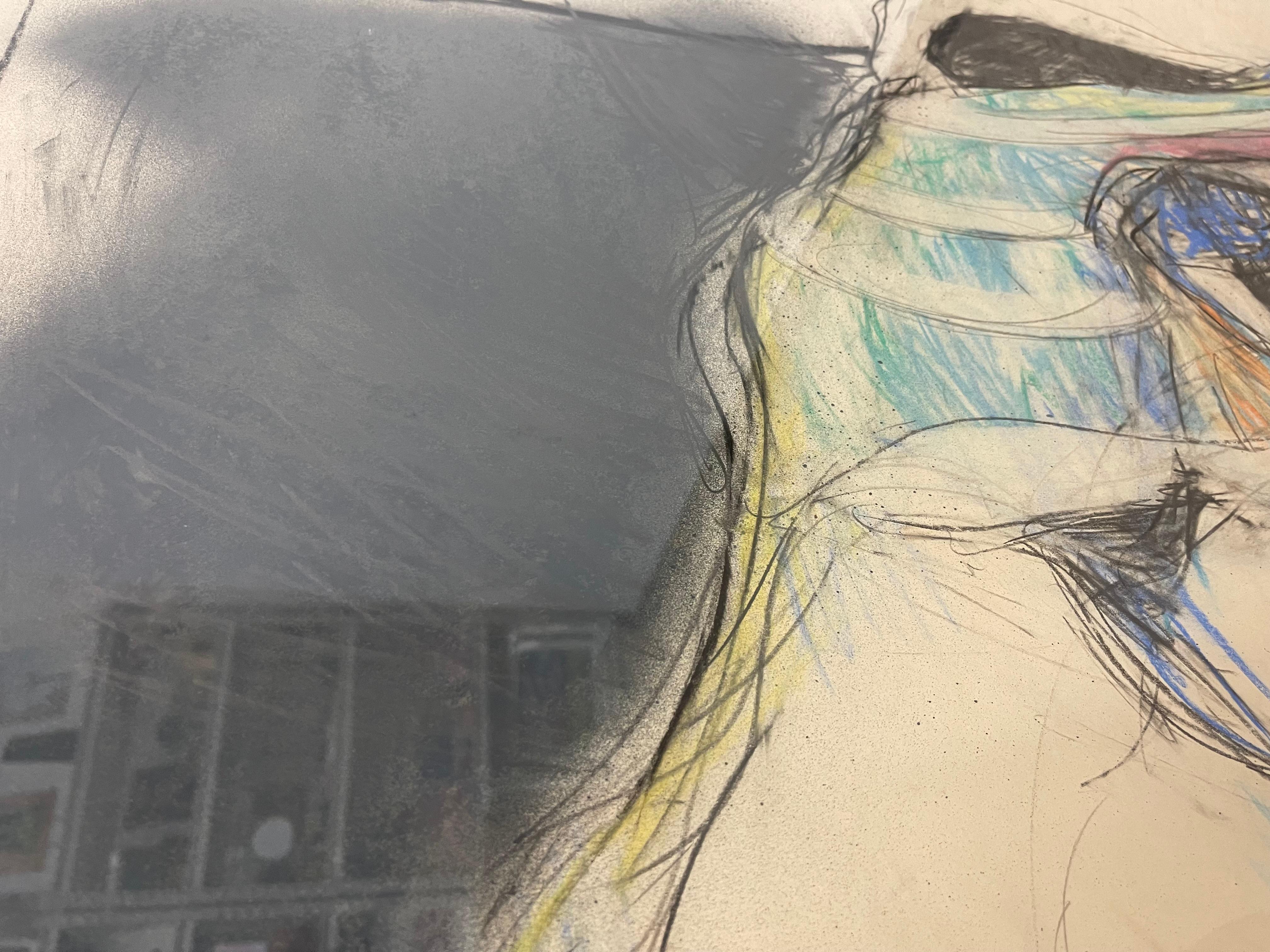 Vintage Abstract Figurative Mixed Media Zeichnung mit Pastell Akzenten im Angebot 2