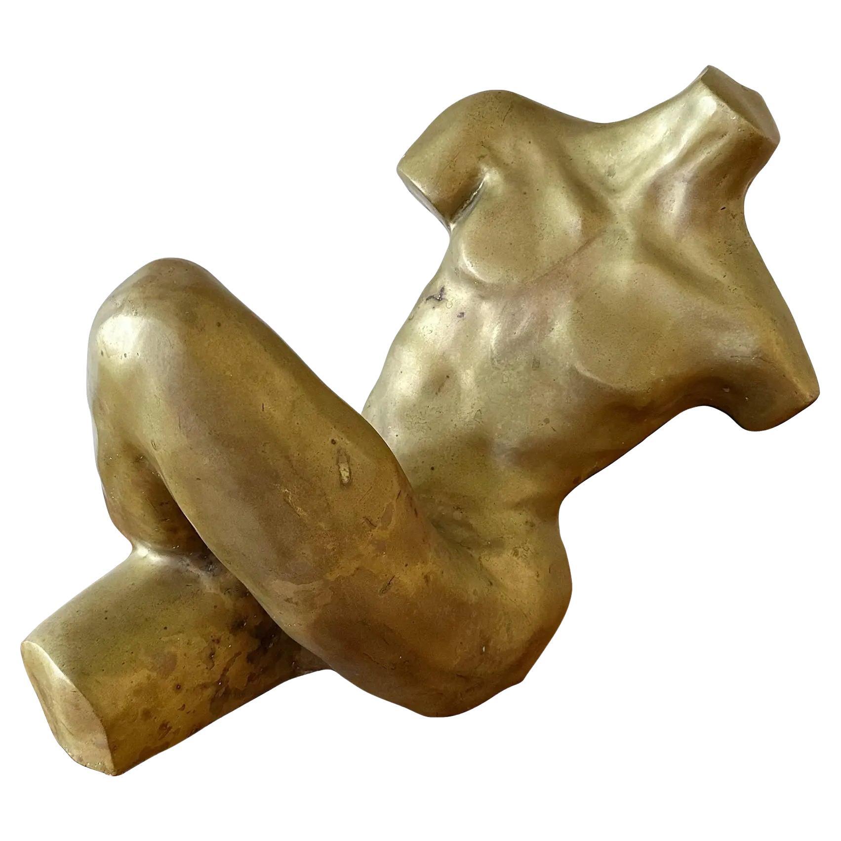 Vintage Abstract Figurative Torso Brass Sculpture