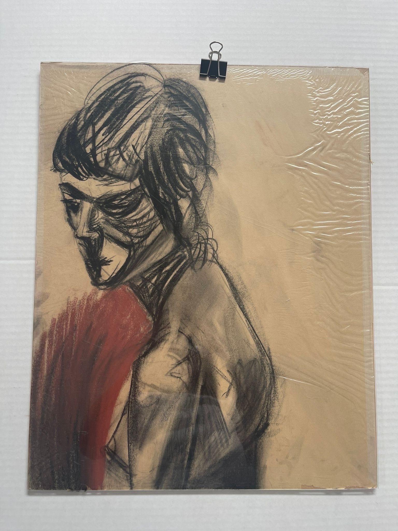 Mid-Century Modern Vintage Abstract Figure Drawing on Paper. For Sale