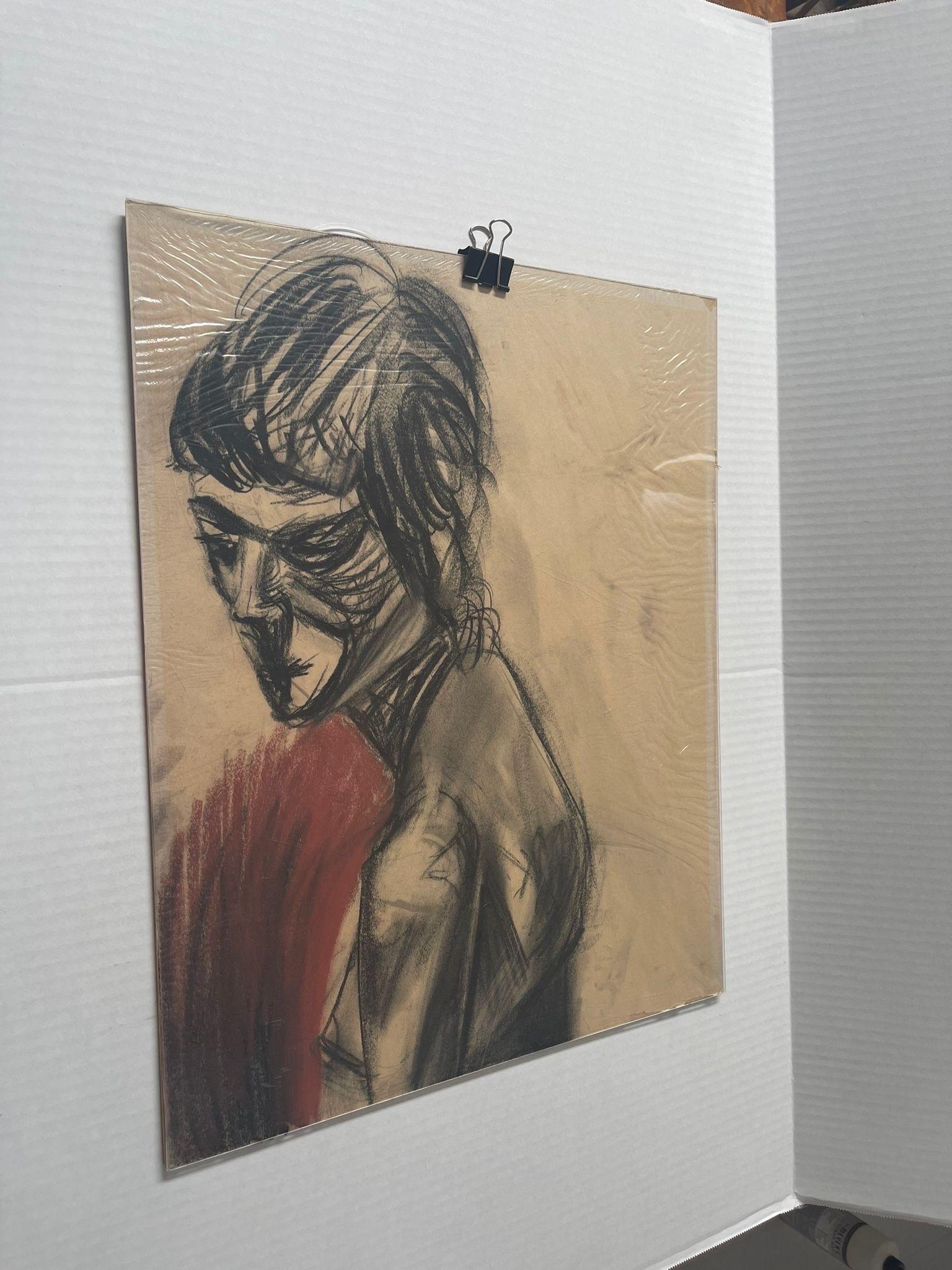 Vintage Abstract Figure Drawing on Paper. In Good Condition For Sale In Seattle, WA