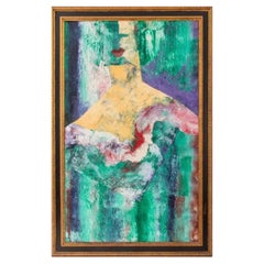 Figura abstracta vintage Óleo sobre lienzo de John Hayden 1984
