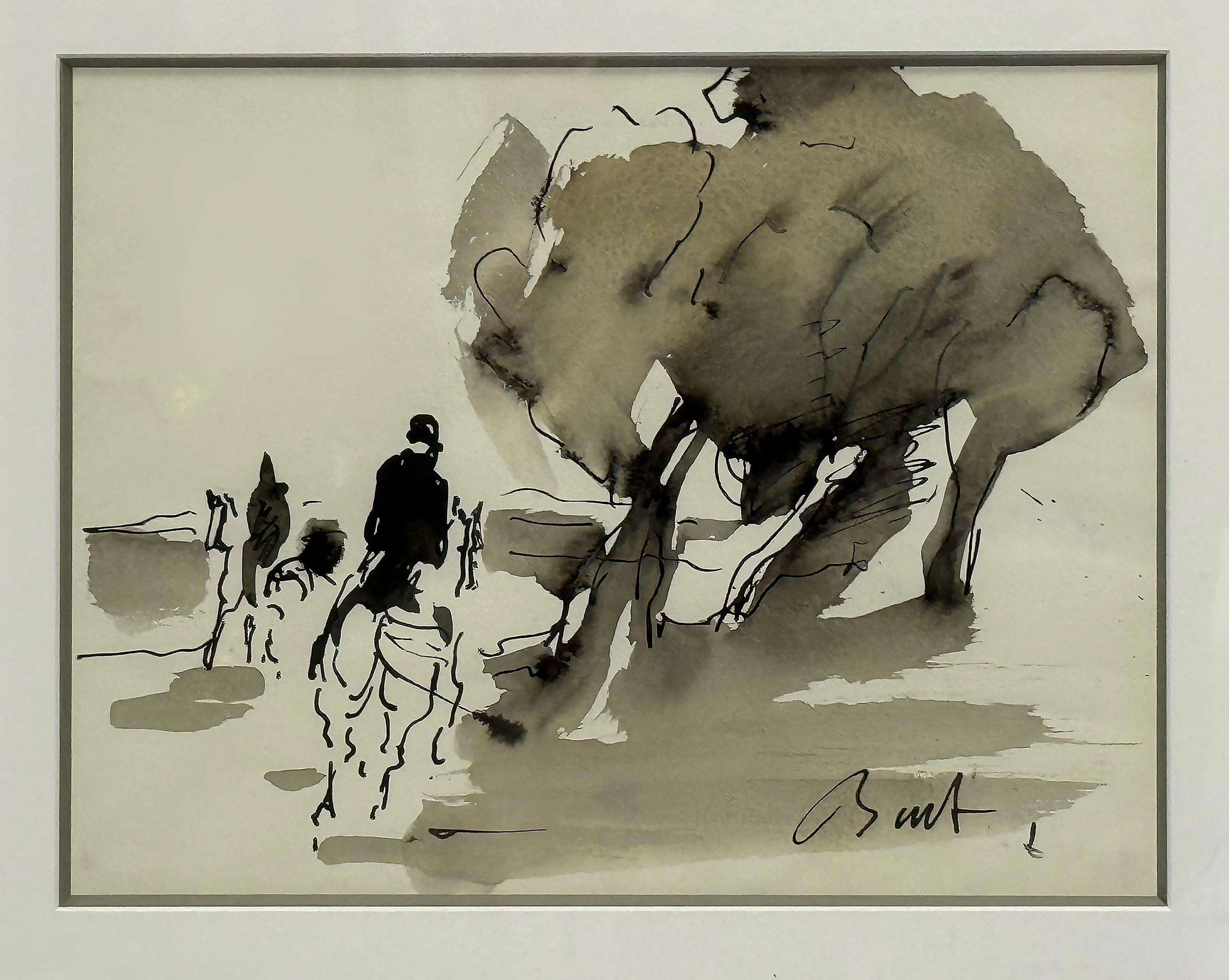Vintage Abstract Fox Hunt Pferd Gemälde in Gouache und Tinte Aquarell

Zum Verkauf angeboten wird ein Vintage moderne abstrakte Gouache Aquarell mit Tinte Pferd themed painting.  Die Motive sind Fuchsjäger, die an Bäumen vorbeireiten. Die Personen