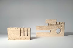 Conjunto organizador de escritorio de travertino Fratelli Mannelli Vintage Abstracto para Raymor