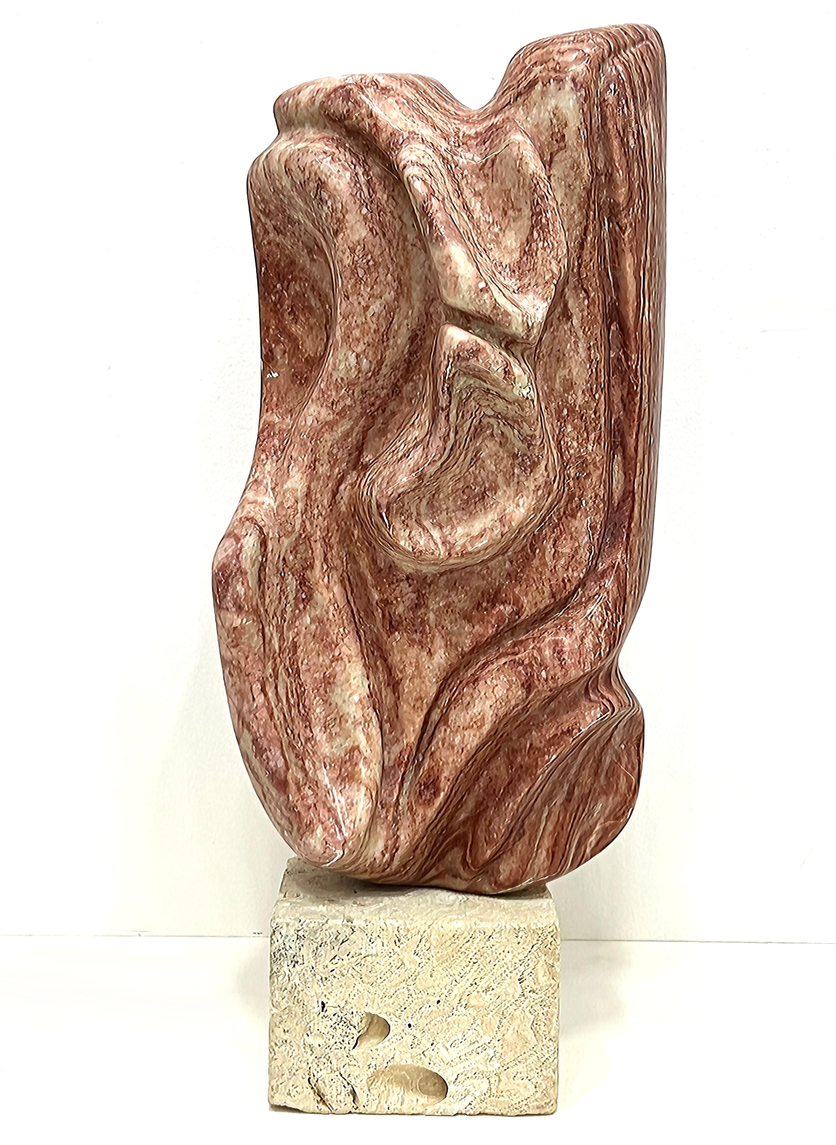 Calcaire Sculpture abstraite de forme libre sculptée à la main en vente