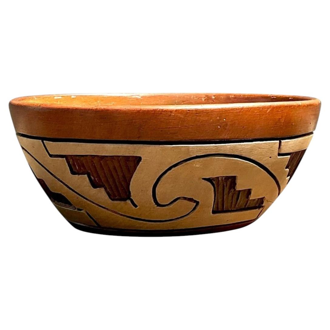 Vintage Abstract Geometric Ceramic Bowl