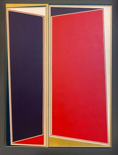 Vintage Abstract Hard-Edge Malerei von Margaret Pomfret auf Leinwand