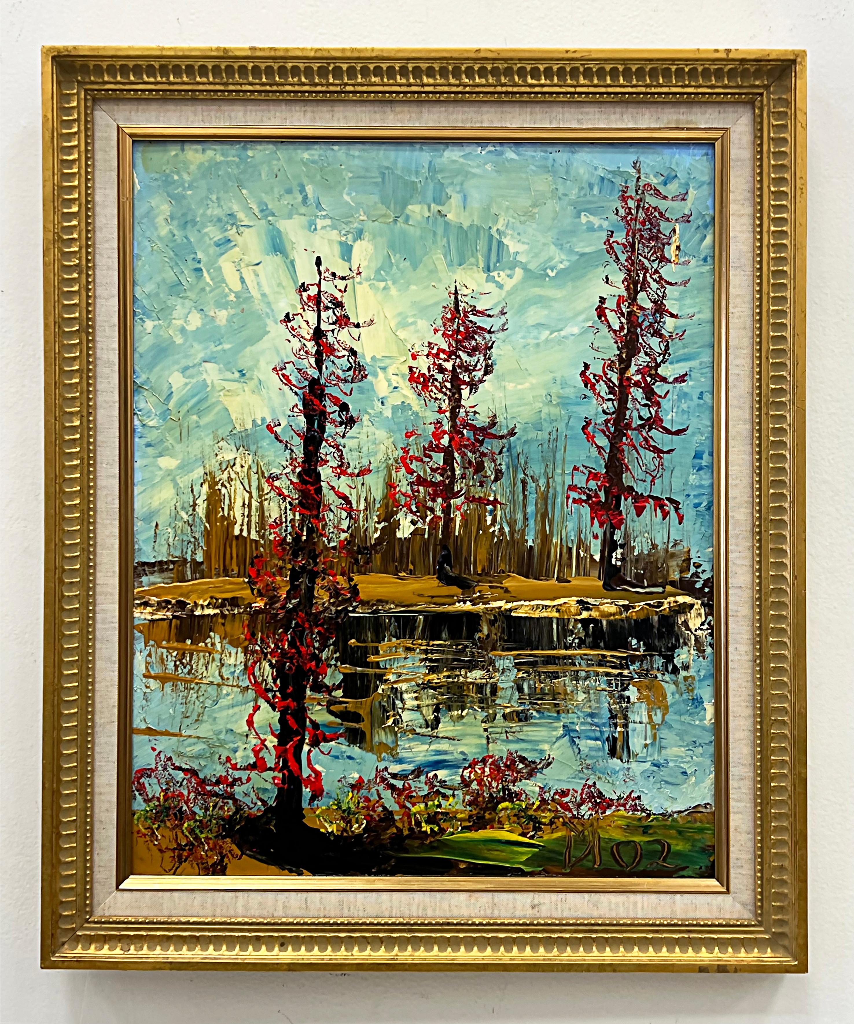 Vintage Abstract Landscape Impasto Oil Painting on Board, Signed For Sale 3