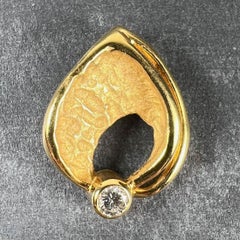 Vintage Abstract Leaf 18K Yellow Gold Diamond Pendant Necklace