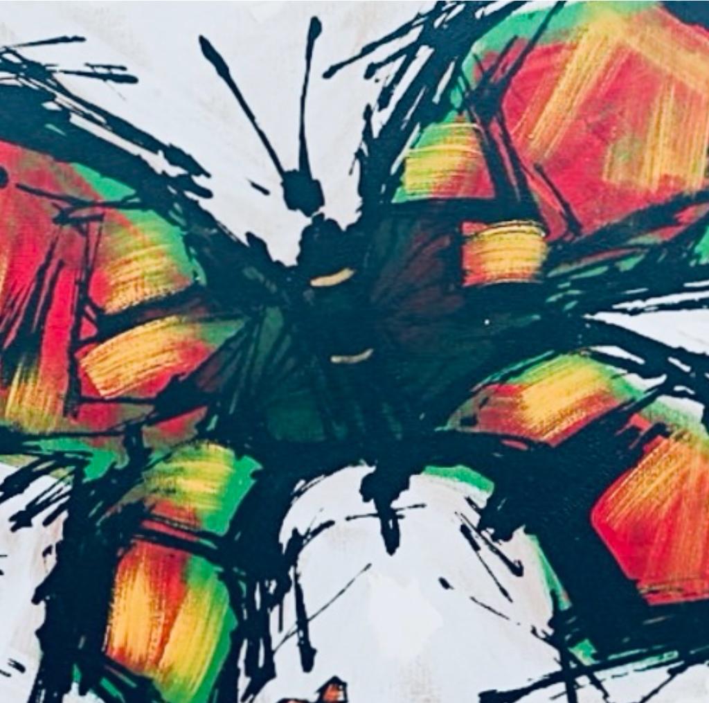 Vintage Abstract Mid Century Modern Butterfly Gemälde signiert gerahmt (20. Jahrhundert) im Angebot