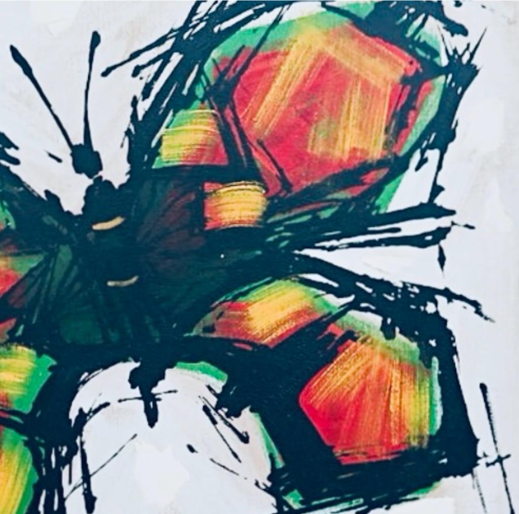 Vintage Abstract Mid Century Modern Butterfly Gemälde signiert gerahmt (Leinwand) im Angebot