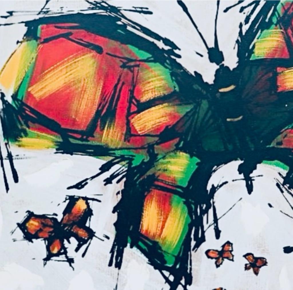 Vintage Abstract Mid Century Modern Butterfly Gemälde signiert gerahmt im Angebot 1