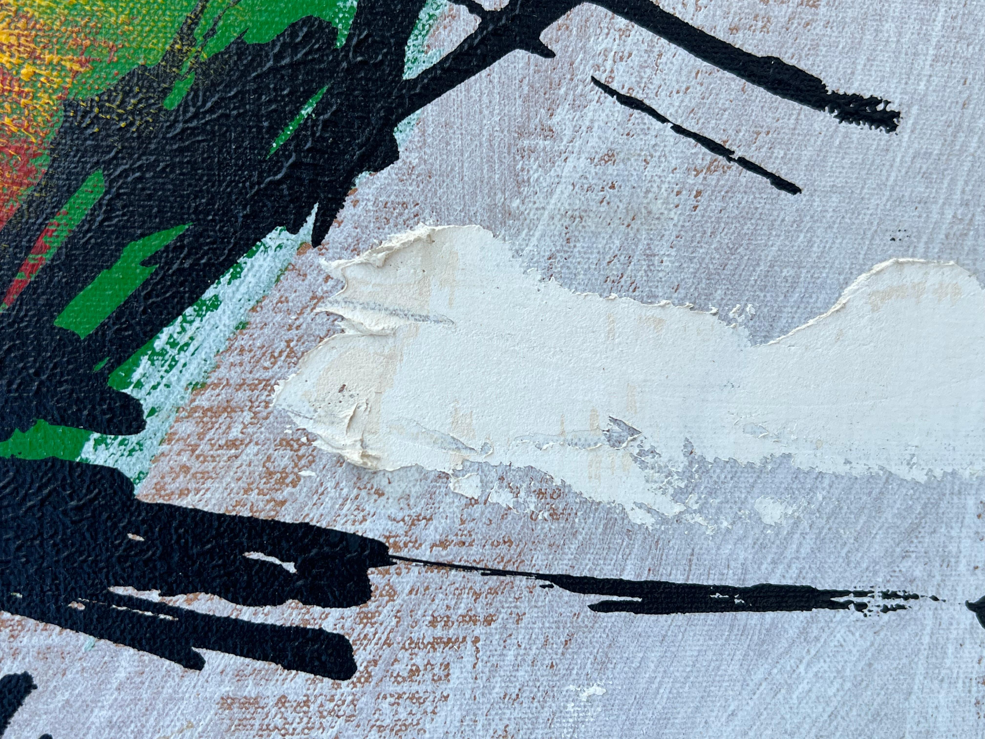 Quadro astratto d'epoca della metà del secolo scorso con farfalla, firmato e incorniciato in vendita 6
