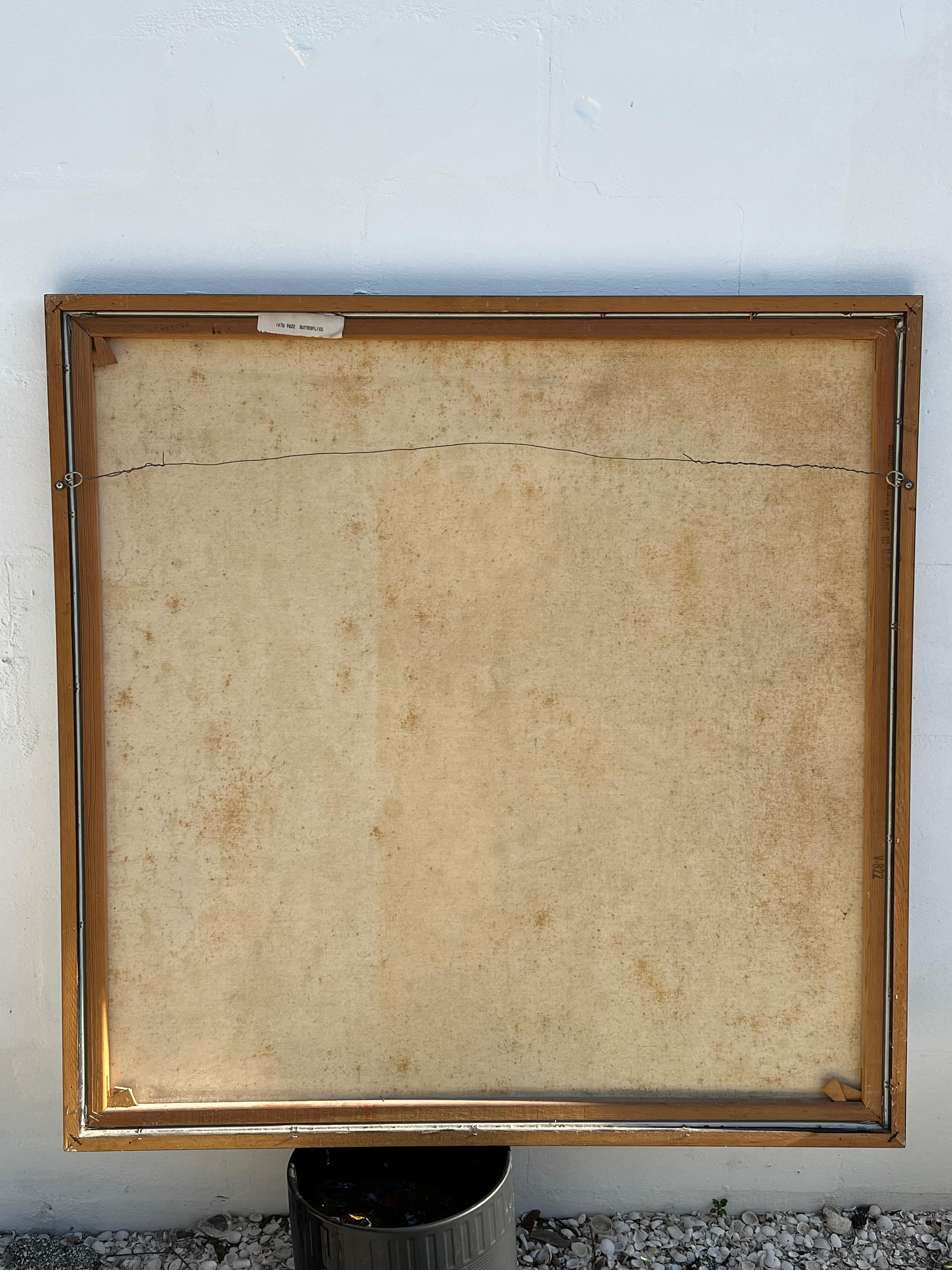 Quadro astratto d'epoca della metà del secolo scorso con farfalla, firmato e incorniciato in vendita 7