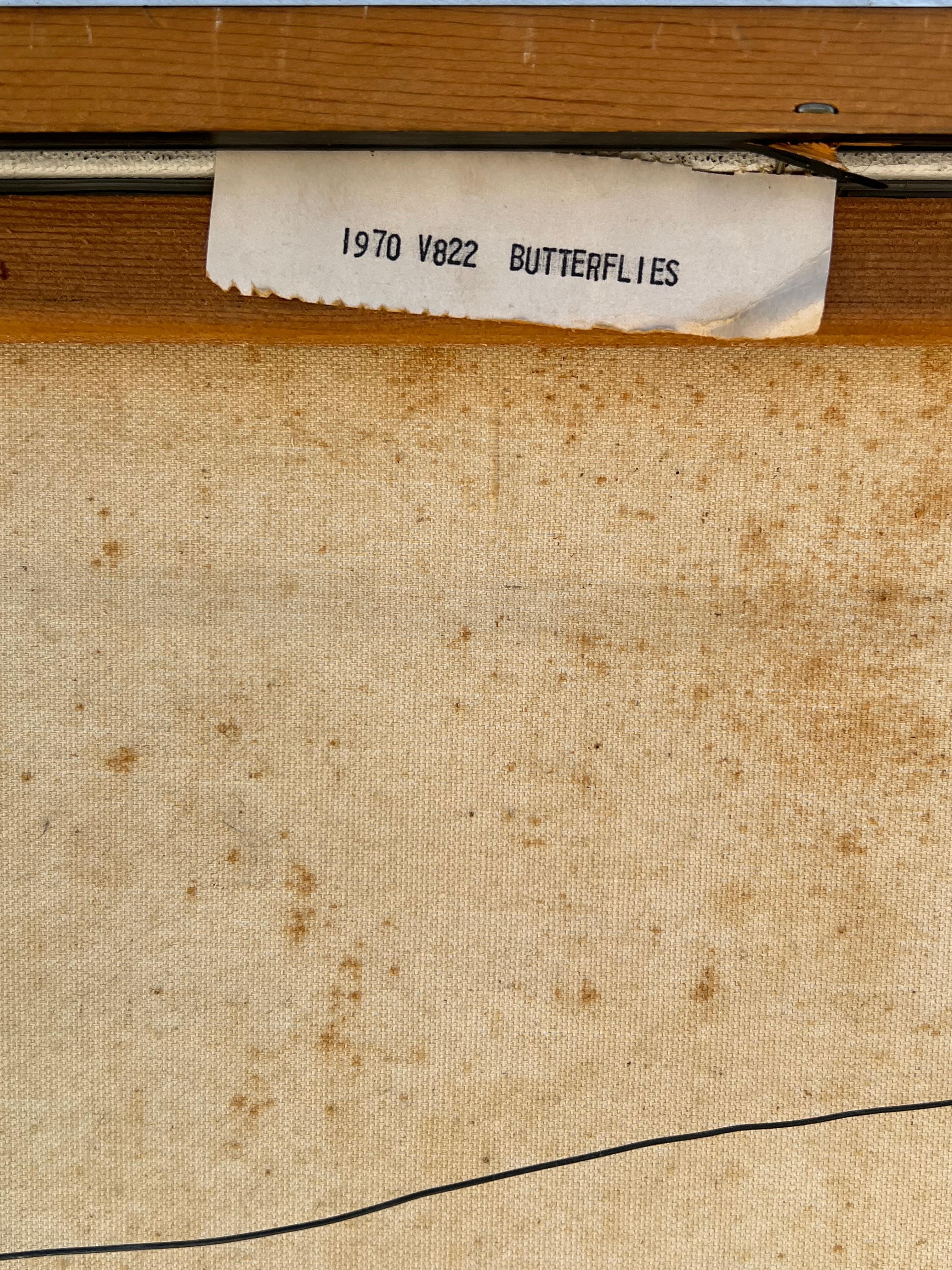 Quadro astratto d'epoca della metà del secolo scorso con farfalla, firmato e incorniciato in vendita 8