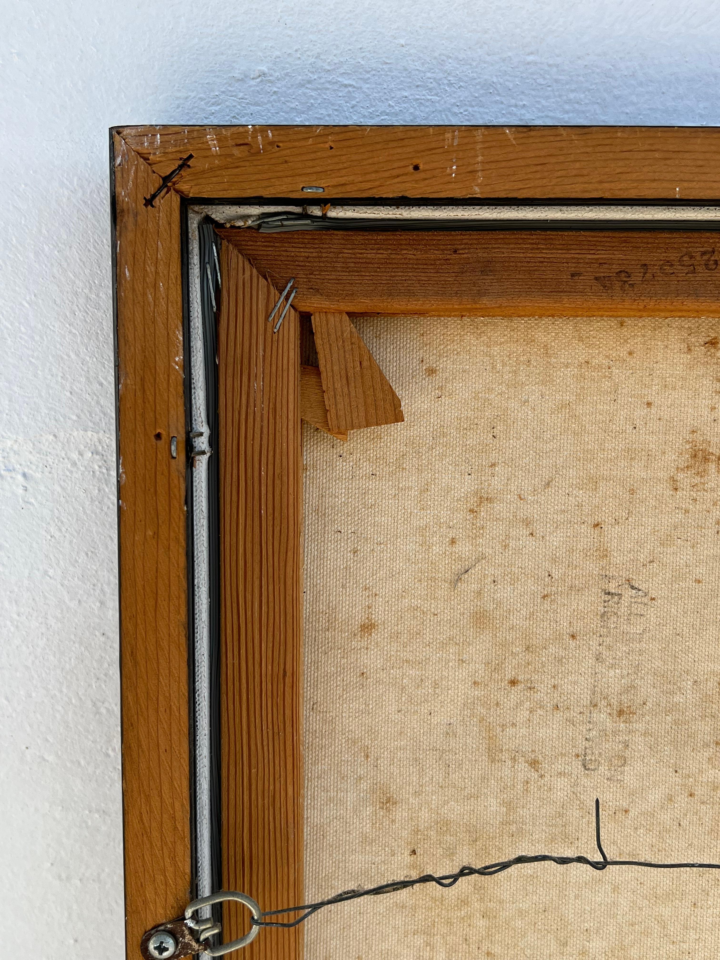 Quadro astratto d'epoca della metà del secolo scorso con farfalla, firmato e incorniciato in vendita 9